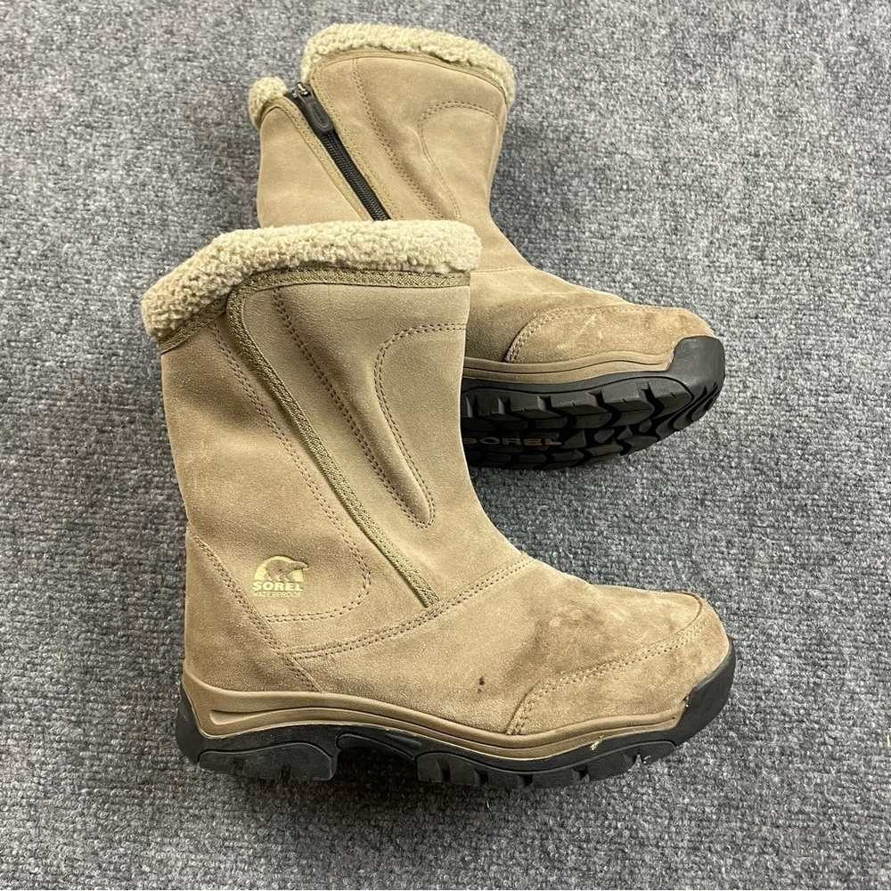 SOREL Women’s Waterfall Tan Waterproof Thinsulate side zipper winter boot size 8